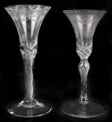 An engraved airtwist stem wine glass mid 18th century