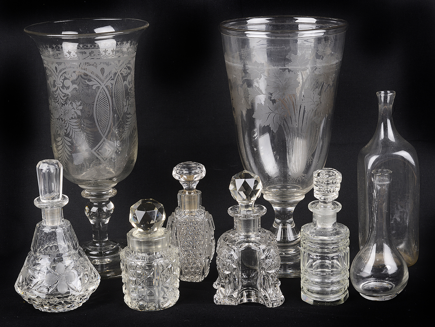 An acid etched clear glass celery vase, 19th century