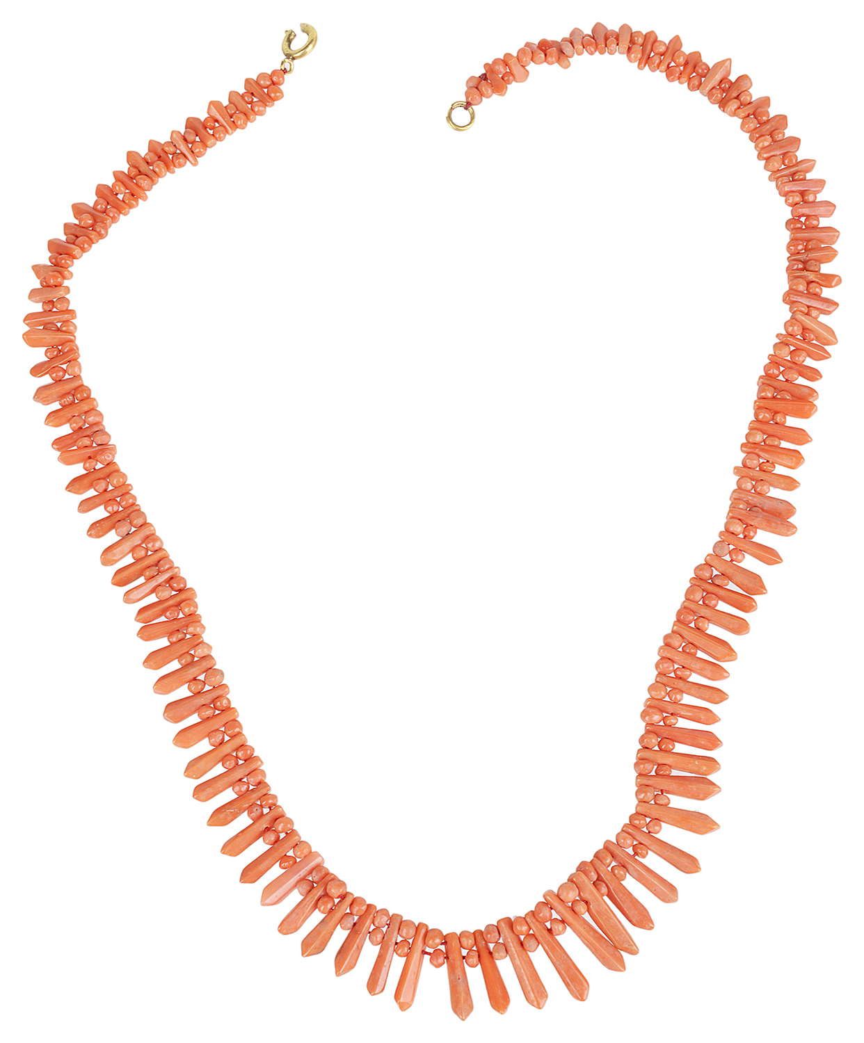 An attractive carved coral Egyptian revival style collar necklace