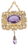 A fine early 20th c. amethyst set foliate pendant