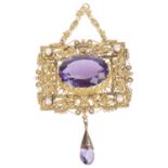 A fine early 20th c. amethyst set foliate pendant