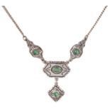 A Continental Art Deco style white metal pendant necklace