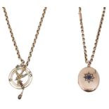 A Victorian sapphire and seed pearl locket on chain