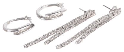 Contemporary Continental white gold diamond earrings and ear hoops