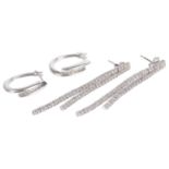 Contemporary Continental white gold diamond earrings and ear hoops