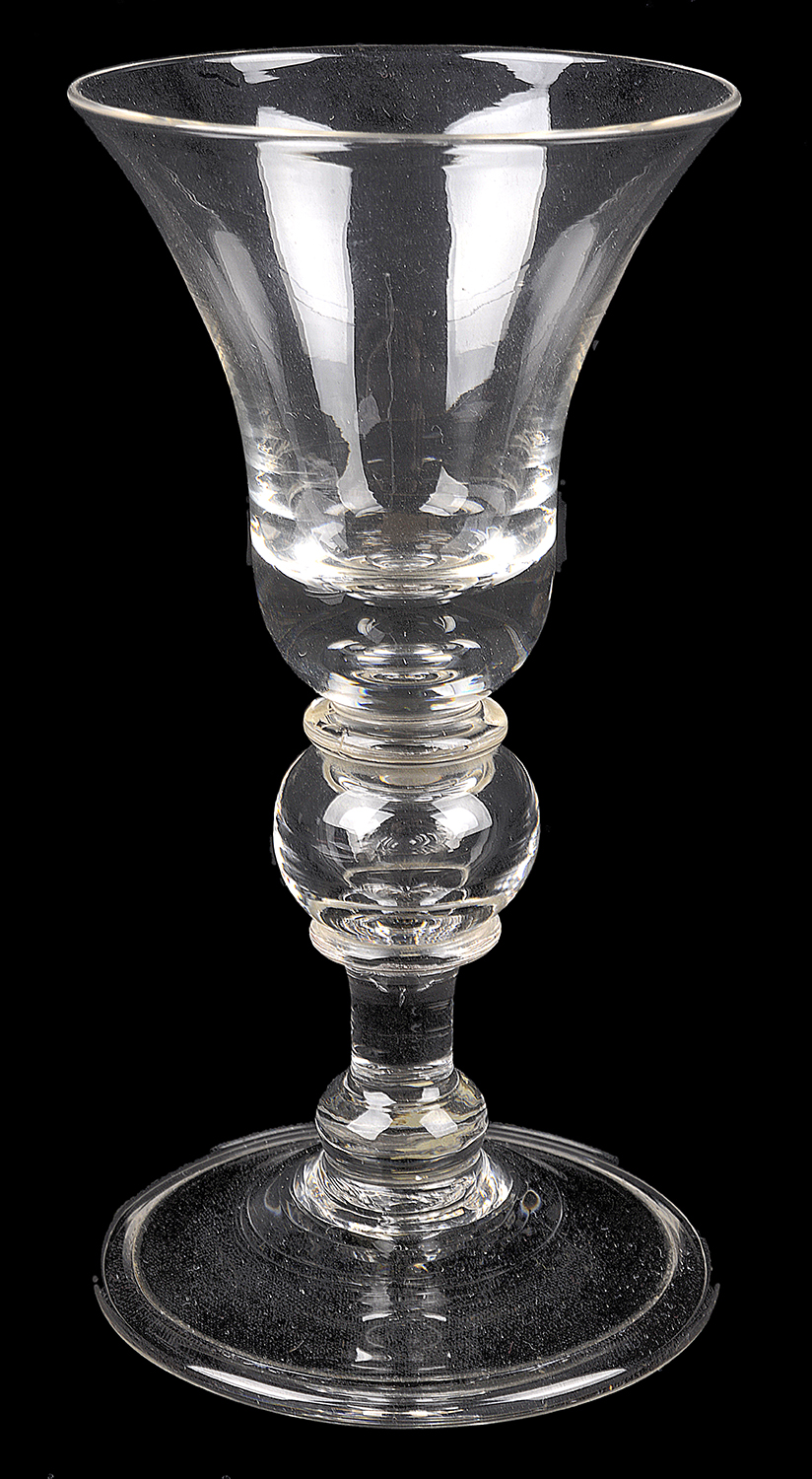 A baluster stem wine glass, circa 1736