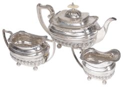 A George V three piece silver tea service, hallmarked Sheffield 1931