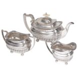 A George V three piece silver tea service, hallmarked Sheffield 1931