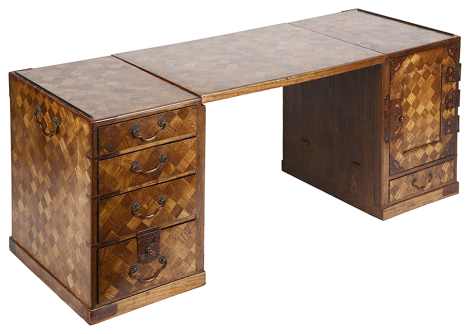 A Japanese Hakone wear parquetry miniature desk, late 19th century - Image 2 of 3