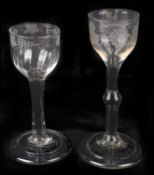 An engraved wine glass, mid 18th century