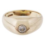 A gold mounted single stone diamond set gypsy ring