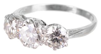 An attractive three stone diamond set ring