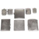 A collection of Edwardian and later silver and silver plated cigarette cases and vesta cases
