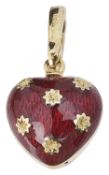 A contemporary Faberge gold and red enamelled heart pendant