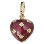 A contemporary Faberge gold and red enamelled heart pendant