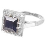 A Continental square sapphire and diamond set cluster ring