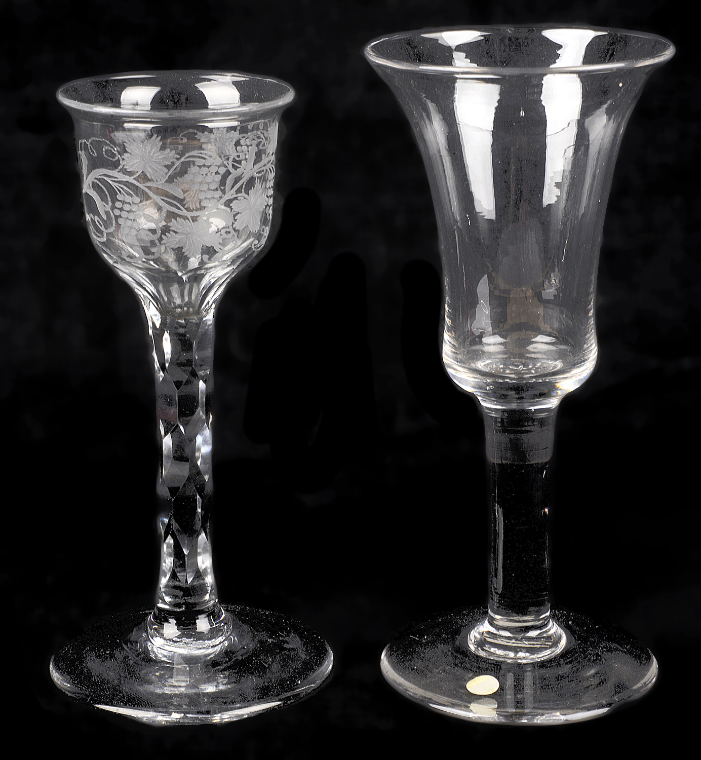 A faceted stem wine glass, circa 1785