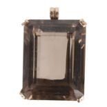 A large contemporary rectangular cut smokey quartz pendant