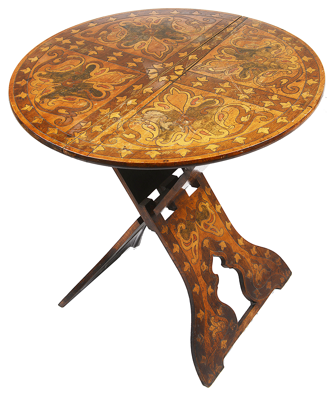 An Arts and Crafts folding pyrography side table, early 20th century