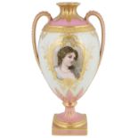 A rare Royal Crown Derby porcelain two handled vase, circa 1893