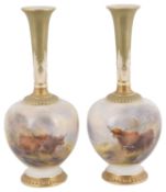 A pair of Royal Worcester porcelain bottle vases, circa 1912