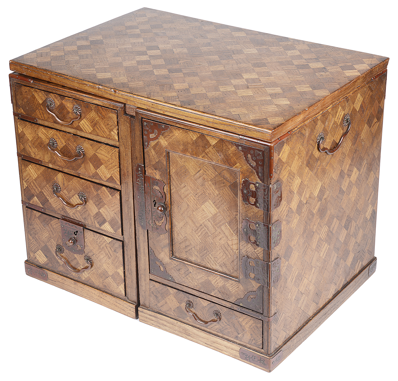 A Japanese Hakone wear parquetry miniature desk, late 19th century