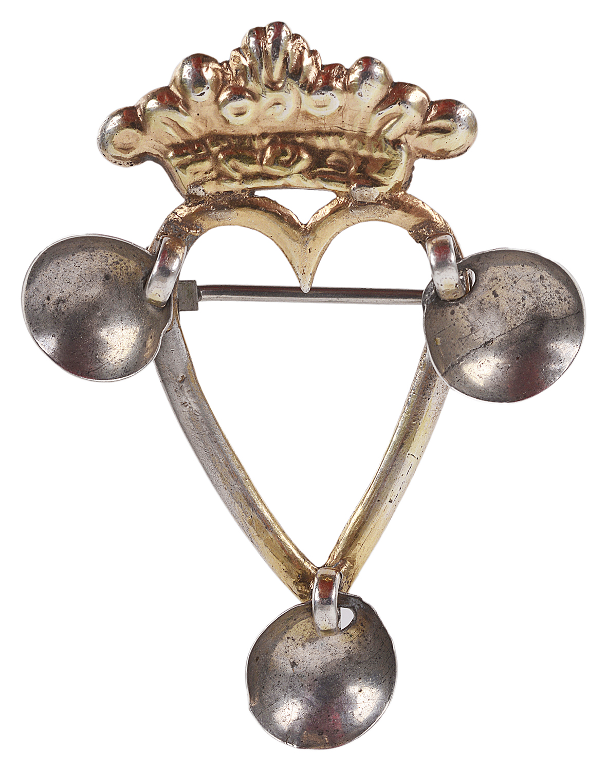 A Norweigian silver Solje heart and crown wedding brooch