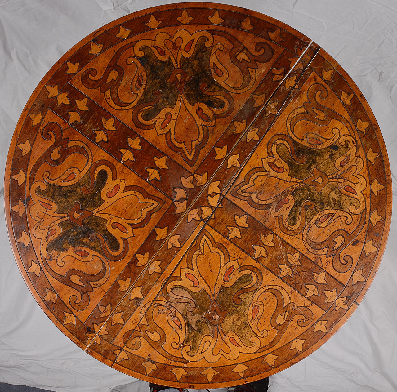 An Arts and Crafts folding pyrography side table, early 20th century - Image 2 of 4