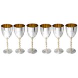 Stuart Leslie Devlin set of six parcel-gilt silver wine goblets, hallmarked London 1973