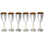 Stuart Leslie Devlin set of six parcel-gilt silver champagne flutes, hallmarked London 1973