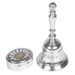 A silver desk bell and a silver trinket box