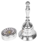 A silver desk bell and a silver trinket box