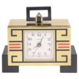 Cartier Paris Art Deco style gilt brass and enamel desk clock with alarm