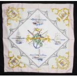 Hermes ""Bordeaux Porte Oceane"" nautical themed design silk scarf