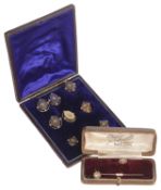 A Victorian rose diamond and seed pearl set part cufflink and stud set