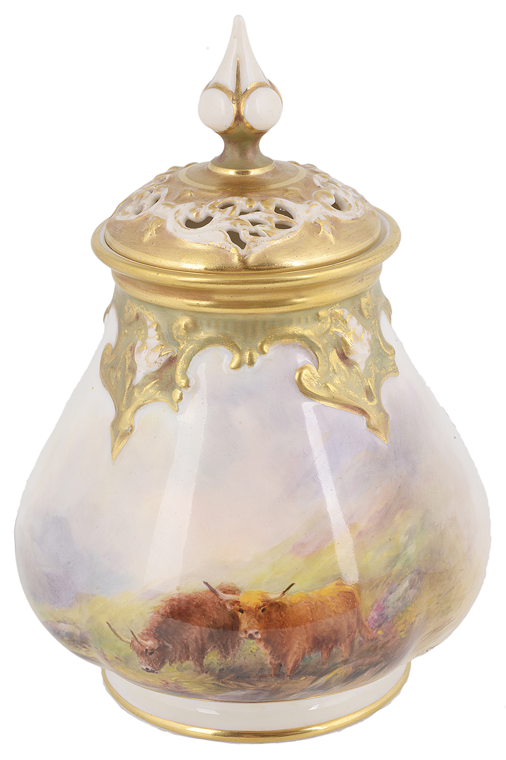 A Royal Worcester porcelain potpourri vase and cover, circa 1930