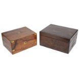 A Victorian rosewood dressing table box and Victorian walnut writing slope