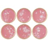 A set of six Royal Crown Derby pink ground cabinet plates, circa 1901