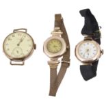 Two 9ct gold cased wristwatches and a gold plated wristwatch
