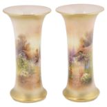 A pair of Royal Worcester porcelain beaker vases, circa 1923