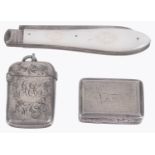 A Victorian silver vinaigrette, vesta and fruit knife