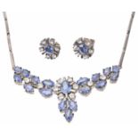 An attractive blue and white gem set necklace and earrings