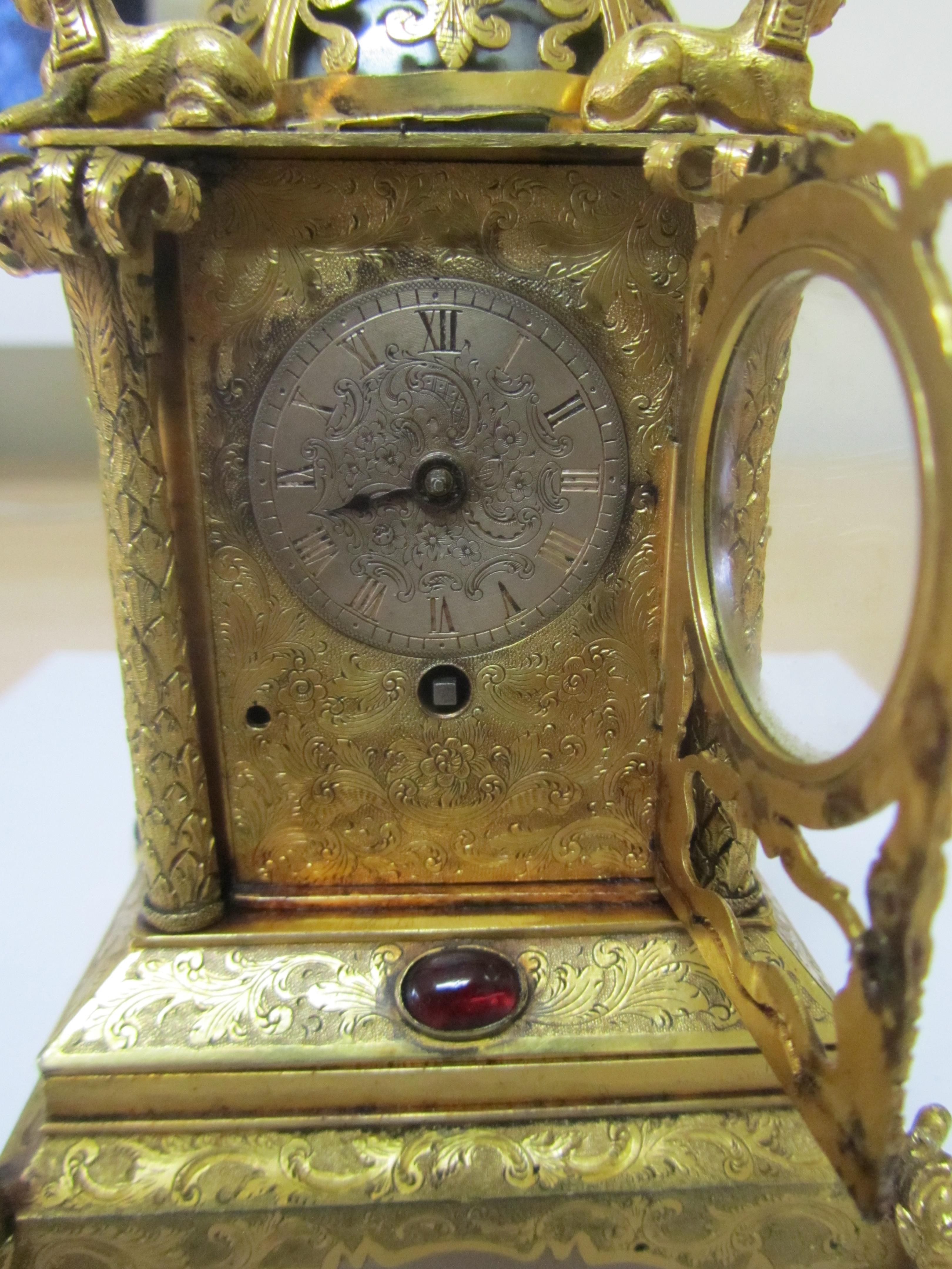 A Victorian small gilt brass Renaissance style clock - Image 8 of 15