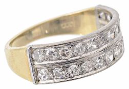 An attractive double row diamond set half eternity ring,