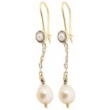 A pair of baroque cultured pearl drop earrings