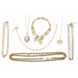 A selection of 9ct gold necklaces and bracelets