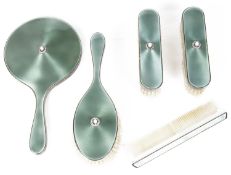 A green enamelled and silver dressing table set, London 1961