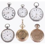 A selection of silver open faced pocket watches