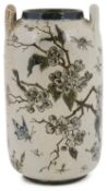 A stoneware Martin Bros. twin handled vase decorated with contrasting insects