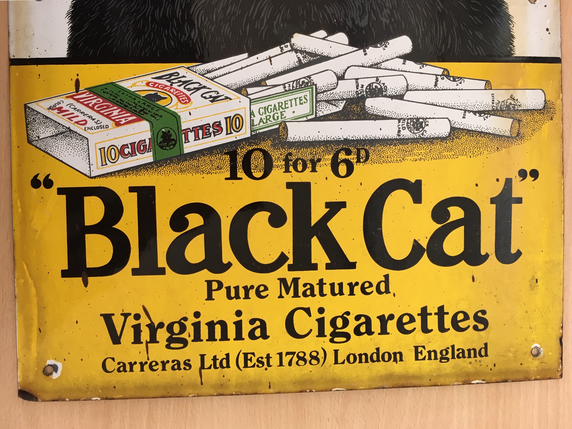 Black Cat Pure Matured Virginia Cigarettes' enamel advertising sign - Image 4 of 5